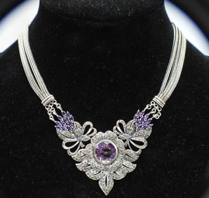 Sterling Silver, Amethyst and Marcasite Necklace