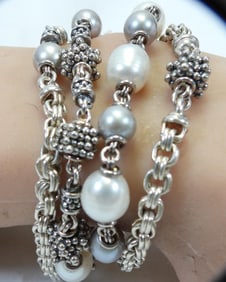 MICHAEL DAWKINS Sterling Silver and Pearl Bracelet