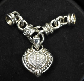Sterling Silver and Crystal Heart Enhancer or Pendant