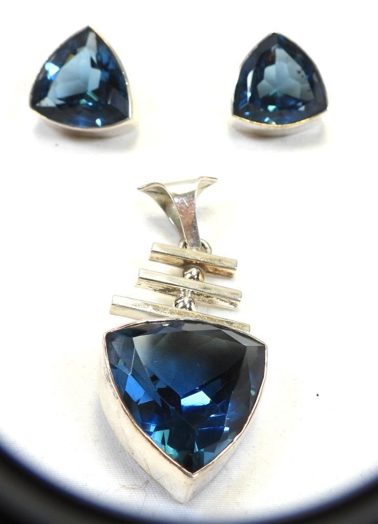 Sterling Silver and Blue Topaz Earrings and Pendant MATCHING SET (1 of 6)