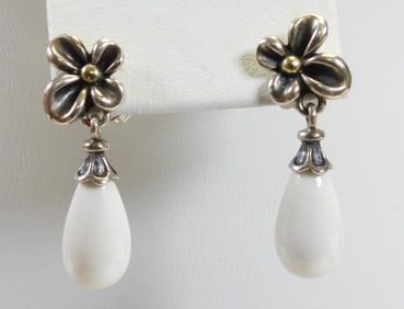 NEW ANN KING Sterling Silver and White Agate Drop Earrings