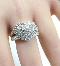 JUDITH RIPKA Sterling Silver and Crystal Heart Ring
