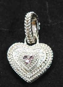 JUDITH RIPKA Sterling Silver and Crystal Heart Pendant
