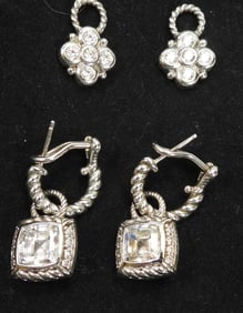 JUDITH RIPKA Sterling Silver and Crystal Earrings with Extra Charms