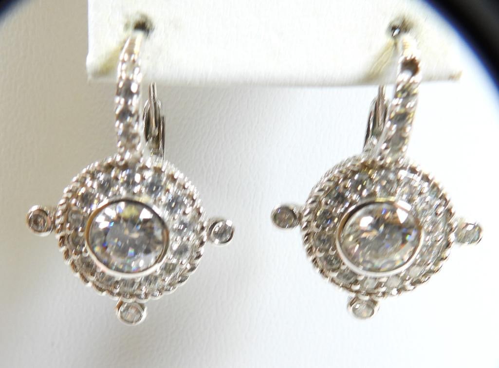JUDITH RIPKA Sterling Silver and Crystal Earrings: JUDITH RIPKA sterling silver and crystal Pierced earrings with lever back wires, approximately 1" long x 0.75" wide
