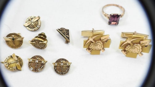 LOT of VINTAGE 10K Gold Filled Boeing Pins, Cufflinks, and Gemstone Ring