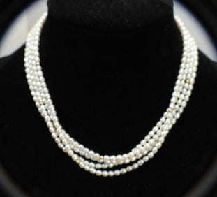 14kt Gold Cultured Pearl 4 strand necklace 17" 29.8 grams