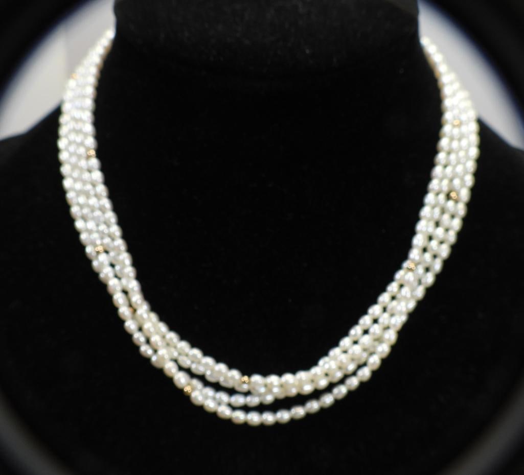 14kt Gold Cultured Pearl 4 strand necklace 17" 29.8 grams (1 of 4)