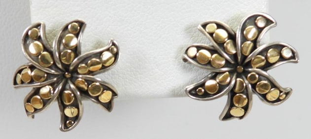 John Hardy 18kt Gold Sterling Silver Dot Ayu Jasmine earrings