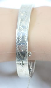 Vintage Wide Sterling Silver Thailand etched cuff bracelet 17 grams