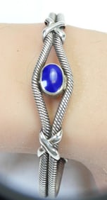 Sterling Silver Mexico Solid rope twist bracelet Lapis stone 27 grams
