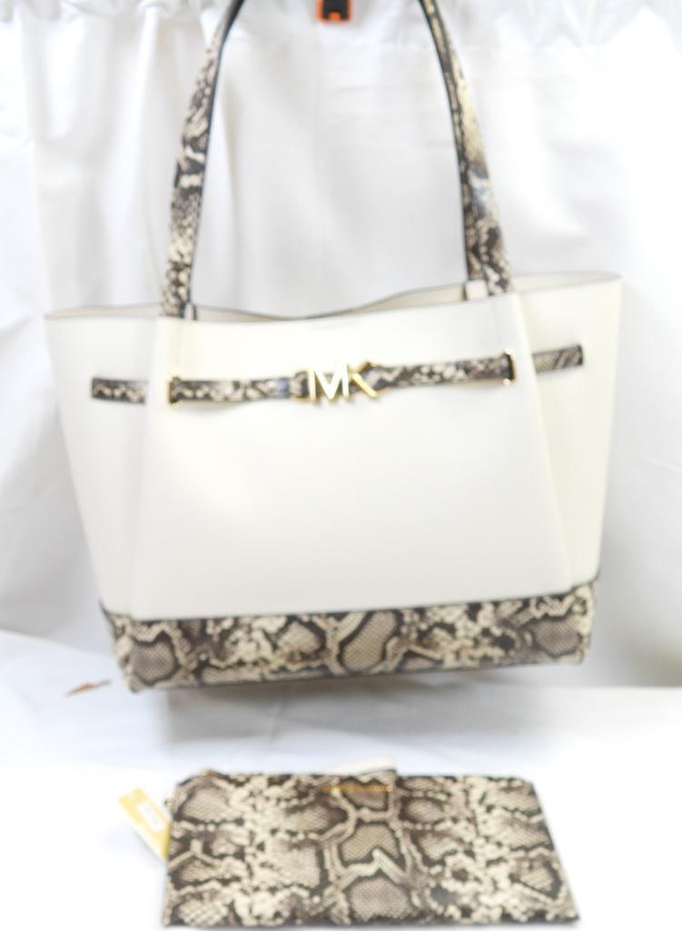 New Michael Kors white leather and snakeskin print handbag and wristlet (1 of 8)
