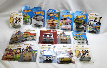 LOT OF 17 HOTWHEELS Including Beatles, Jetsons, Flintstones, Halo, Spectre, Scoobie Doo, NEW, SEALED