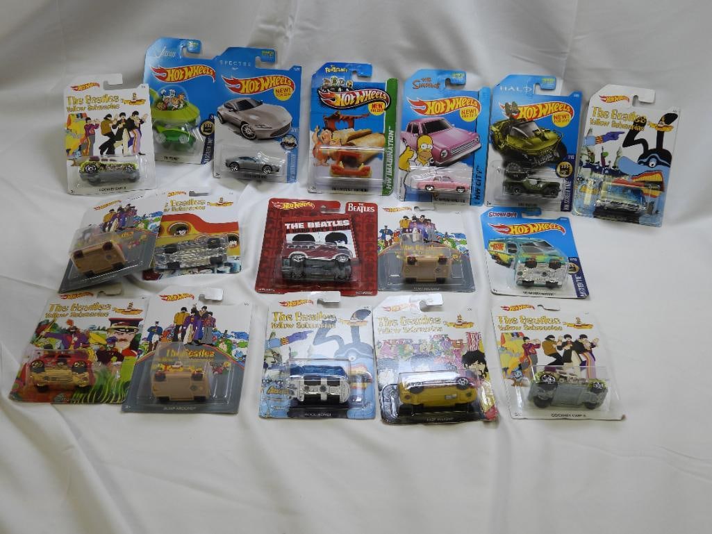 LOT OF 17 HOTWHEELS Including Beatles, Jetsons, Flintstones, Halo, Spectre, Scoobie Doo, NEW, SEALED (1 of 6)