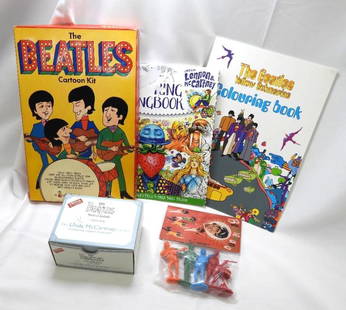 LOT OF 5 Vintage Beatles RARE Colorforms & other games: Lot includes 2 coloring books, Beatles Trivia Game, ULTRA RARE COLORFORMS Cartoon Kit SOLD ON EBAY FOR $1,000.00! and a "Beatlemania" plastic set of Beatles figures, still in original packaging