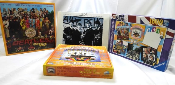 LOT OF 4 BEATLES Themed Jigsaw Puzzles, USED, BOXED