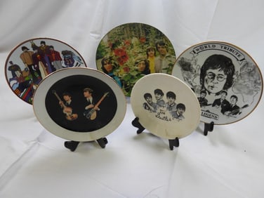 LOT OF 5 BEATLES Porcelain Plates Including World Tribute, Yellow Submarine, and 3 More