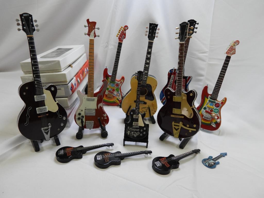 LOT OF 11 Miniature Realistic BEATLES Replica Guitars, Finely Detailed (1 of 9)