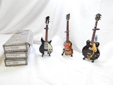 LOT OF 3 Mini Replica Beatles Guitars Handmade by Baby Axe Co. of England, BOXED