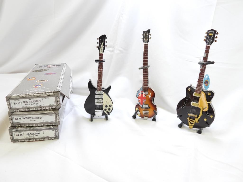 LOT OF 3 Mini Replica Beatles Guitars Handmade by Baby Axe Co. of England, BOXED (1 of 5)