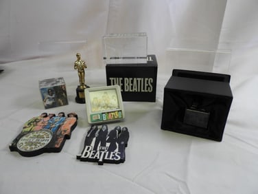LOT OF 7 BEATLES Decorative Items Including Picture Cube, 2 Laser-cut Crystal Cubes, 2 Plaques