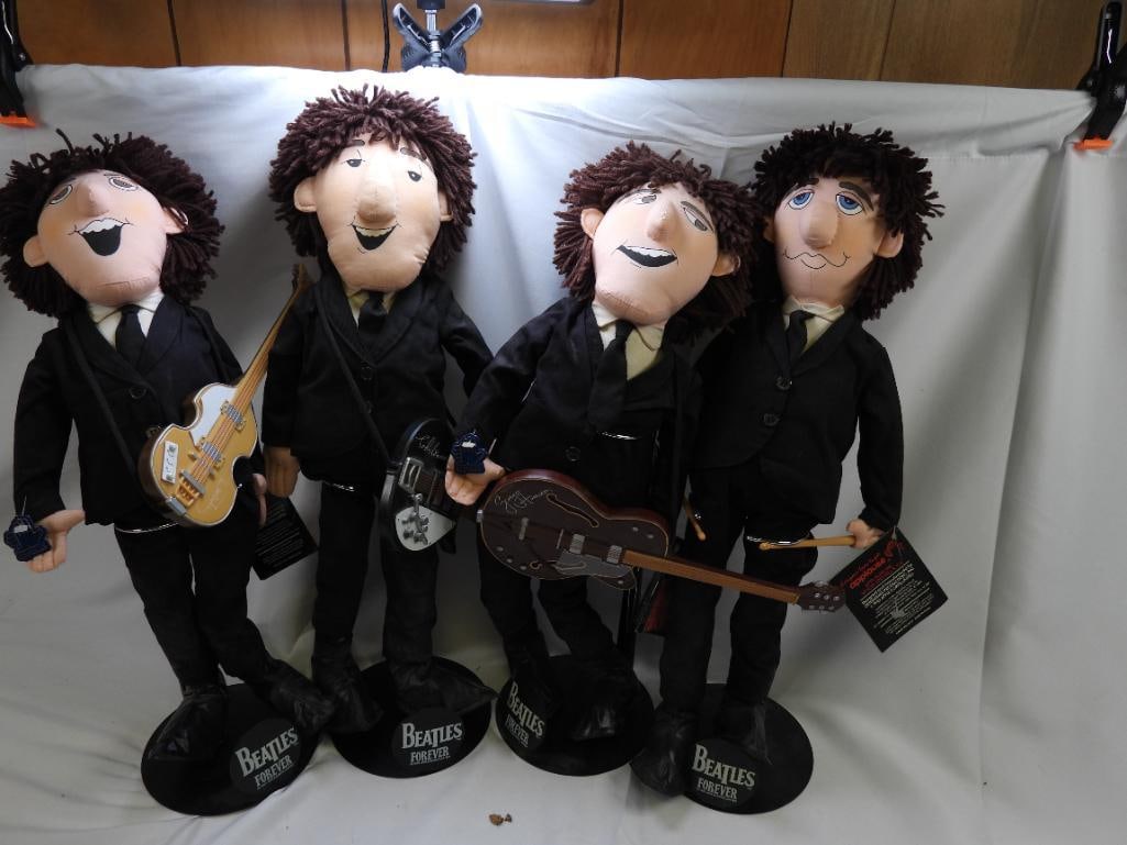 LOT OF 4 THE BEATLES FOREVER Soft Sculped Textile Art Dolls with Stands, 1987, 3 with TAGS (1 of 8)