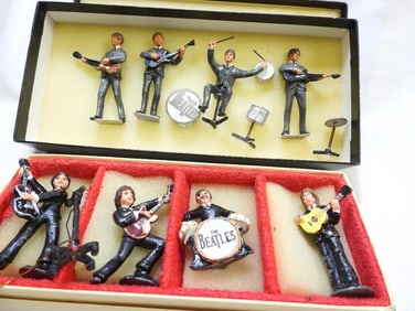 2 SETS of Lead Beatles Miniature Hand-Painted Figurines, one set Marked "Little Lead Soldiers",