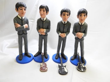 SET OF 4 Beatles Band Members Statues, Hand Decorated