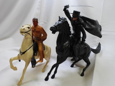 LOT OF  2 Action Figures Zorro and Tonto With Horses, VINTAGE