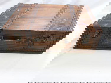 Wood Hinged Trunk/Box With Metal Details, VINTAGE
