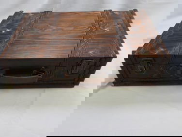 Wood Hinged Trunk/Box With Metal Details, VINTAGE