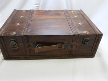 Wood Hinged Trunk/Box With Metal Details, VINTAGE