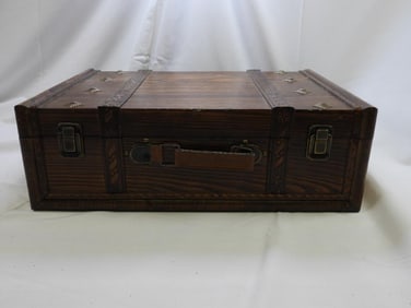 Wood Hinged Trunk/Box With Metal Details, VINTAGE