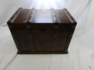 Wood Hinged Trunk/Box With Metal Details, VINTAGE