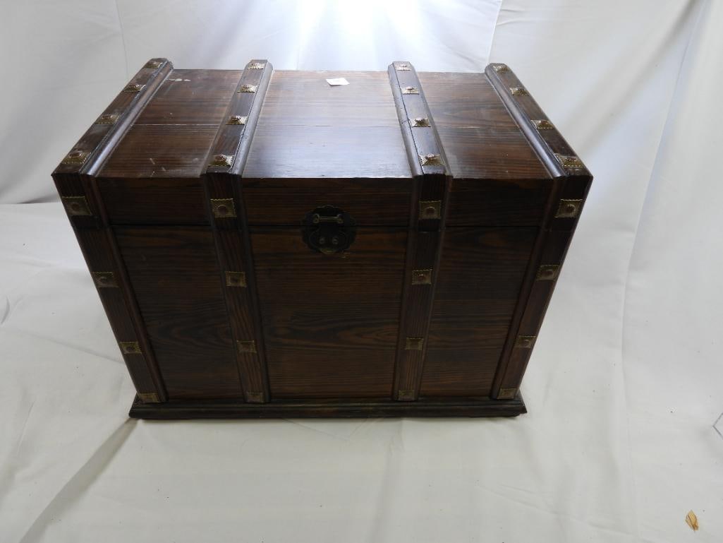 Wood Hinged Trunk/Box With Metal Details, VINTAGE (1 of 5)