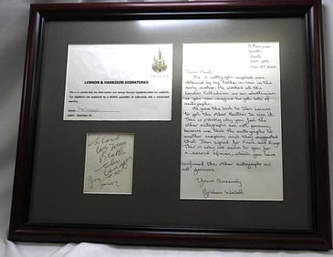 John Lennon and George Harrison Authentic Signatures, Framed with Provenance and Certificate of