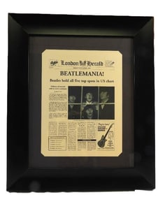 Framed London Herald Newspaper Clipping Reproduction "Beatlemania"
