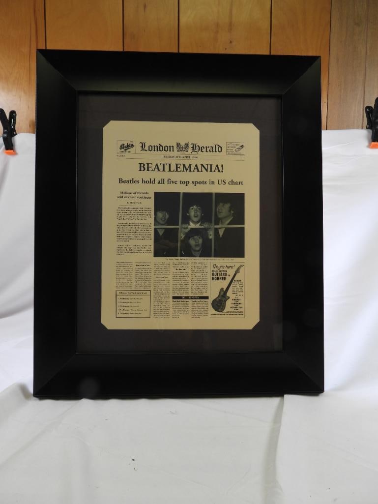Framed London Herald Newspaper Clipping Reproduction "Beatlemania" (1 of 4)