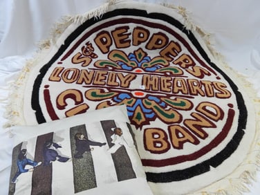 LOT OF 2 Beatles Items Includes Round Rug and Pillow