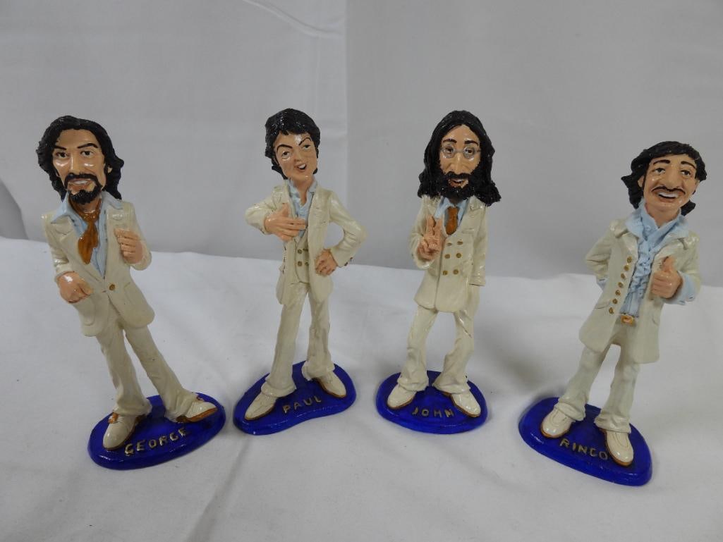 SET OF 4 Beatles Figurines From The "The Magical Mystery Tour" Album Cover: A set of Beatles figurines, resin, hand decorated, approximately 6" tall