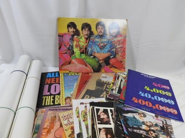 LOT OF 7 Posters, Cards, Paper Ephemera, MAD Magazine and VINTAGE Beatles Magazines