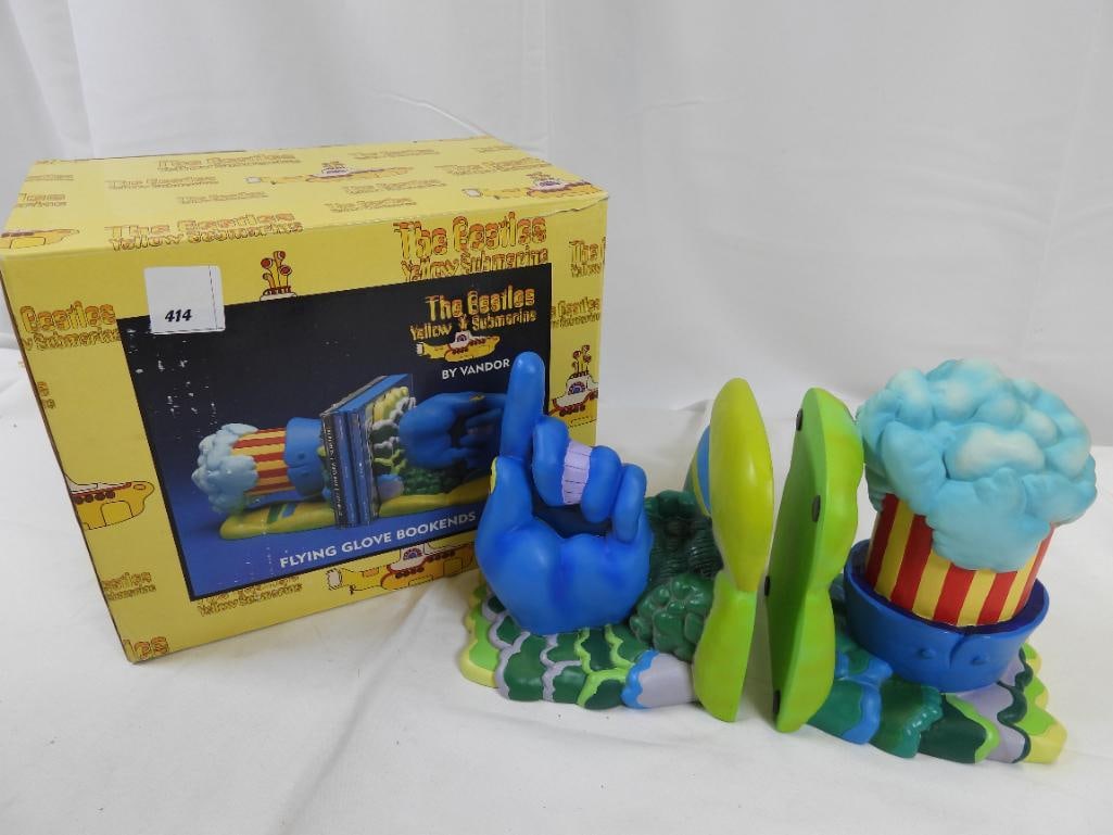 Set of Vandor Beatles Yellow Submarine Bookends "Flying Glove": A boxed set of "Flying Glove Bookends" by Vandor, approximately 6" tall
