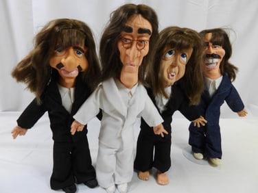 SET OF 4 Textile and Vinyl Beatles Art Dolls with Stands