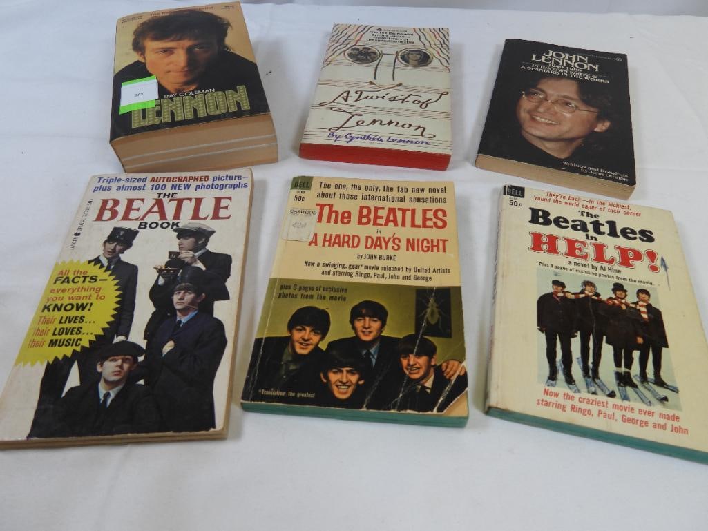 LOT OF 6 Beatles-Themed Paperback Books, USED: Lot includes "Lennon" (Coleman, R. 1986), "The Beatles in Help!" (Hine, A. , 1965), "A Twist of Lennon" ( Lennon, C. 1978), "John Lennon " ( Lennon, J. 1967), "The Beatle Book" (Hoffman, D. 1964), and