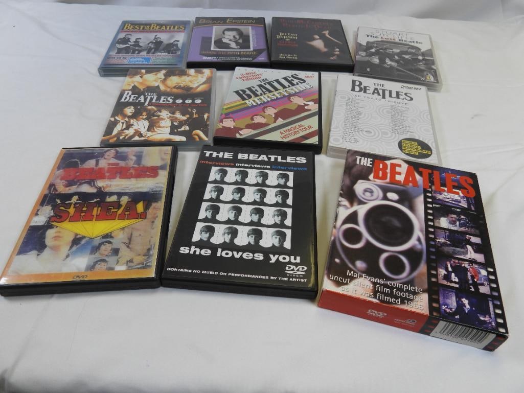 LOT OF 10 DVD's, USED: Lot includes "Mel Evans Complete Uncut Silent Film Footage", "She Loves You", "SHEA", "Best of the Beatles", "Paul McCartney Really is Dead The Last Testament of George Harrison", Beatles Rocumentary