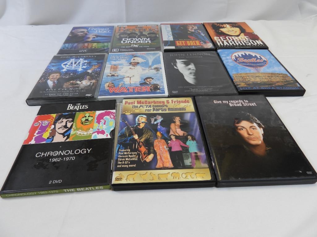 LOT OF 11 DVD's, USED: Lot includes "Beautiful Stranger", "Paul McCartney and Friends", Beatles Chronology 62-70", "Water", "She Loves You", "The Messenger", "Ecce Cor Meum", "Ringo Starr and the Roundheads", "Beatles Down