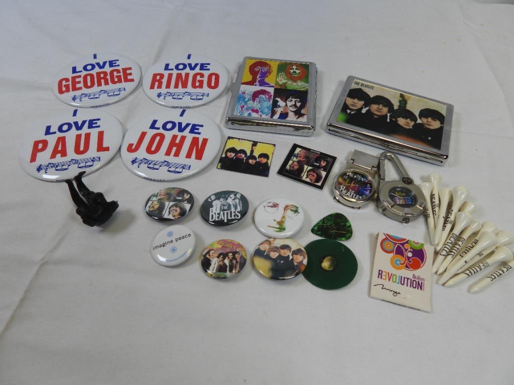LOT OF 2 Beatles Metal Cases, Golf Tees, Pins, Watch, Compass (1 of 7)