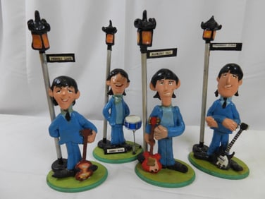 Lot of 4 Cast Plaster Beatles Figurines with Road signs