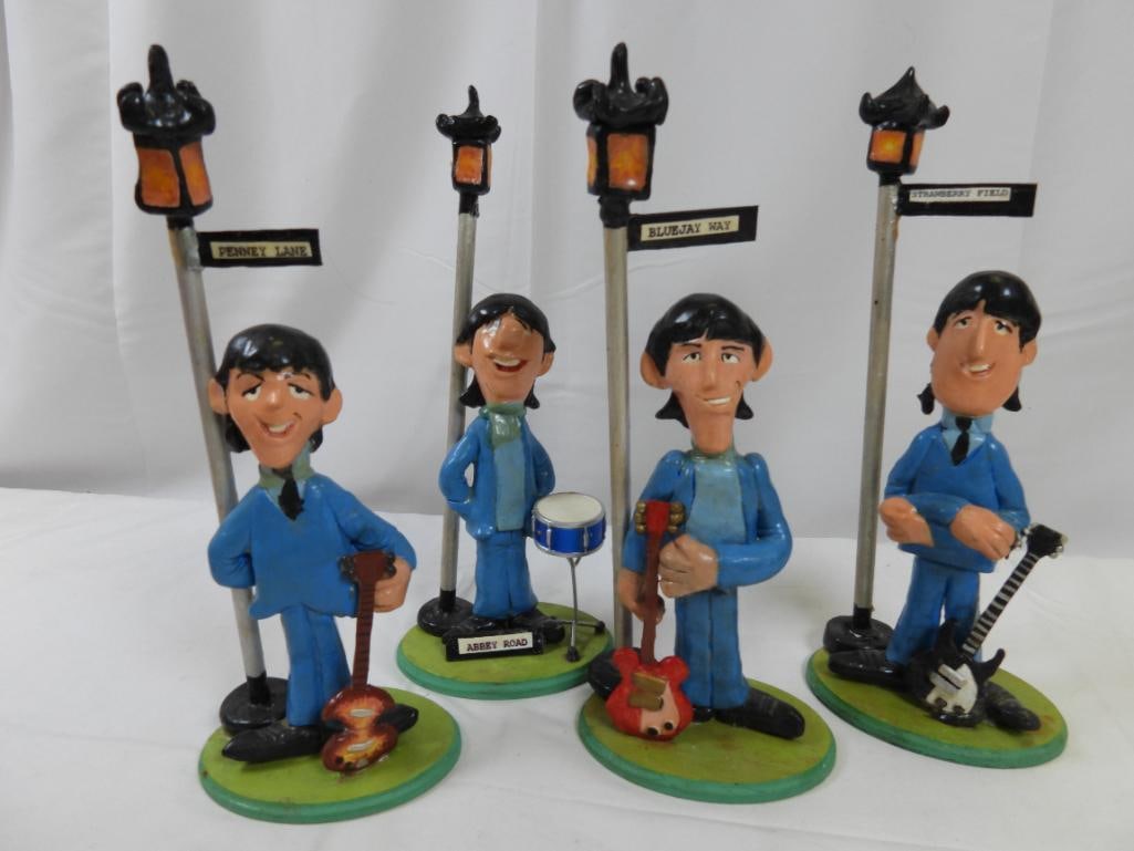 Lot of 4 Cast Plaster Beatles Figurines with Road signs (1 of 10)
