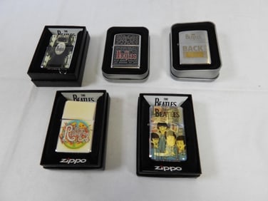 LOT OF 5 BEATLES LIGHTERS (2 ARE ZIPPO)